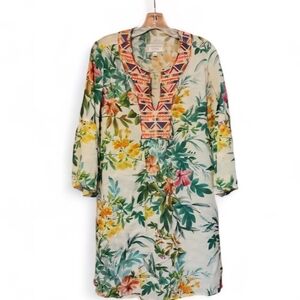 Johnny Was Workshop Floral Embroidered Tunic Top - Multi Floral Print